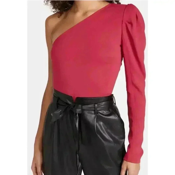 NWT IRO 36 (S) Red Lavrim‎ Puff Shoulder Framboise Asymmetrical Long Sleeve Top - Picture 1 of 12